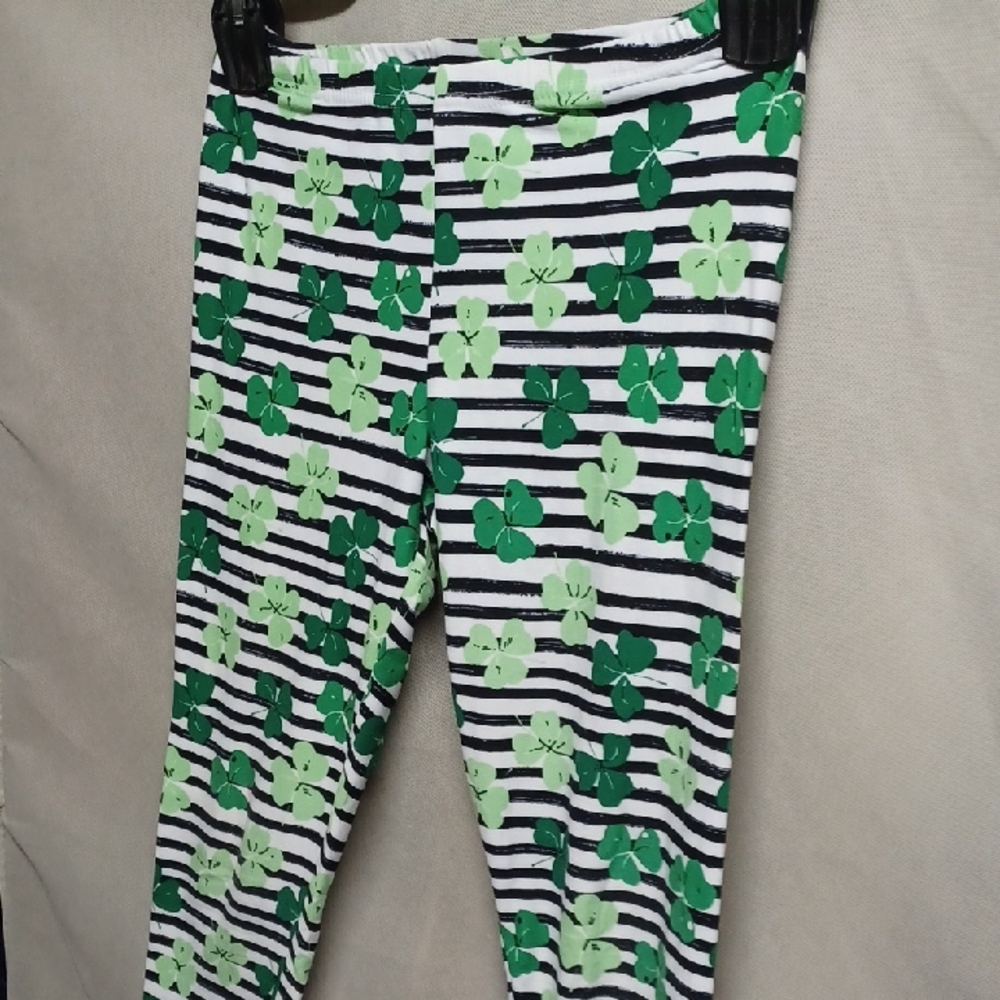 Green and Black Striped Kids Leggings